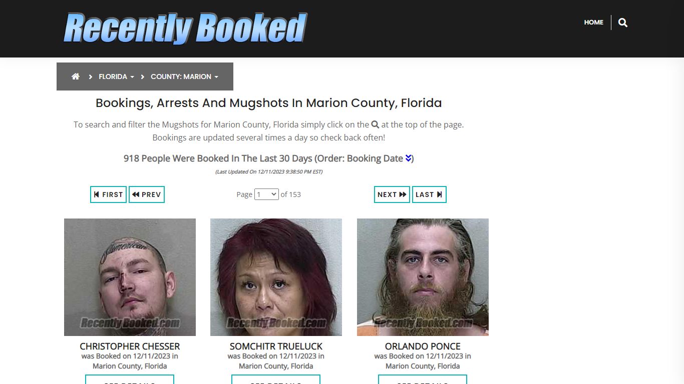 Recent bookings, Arrests, Mugshots in Marion County, Florida